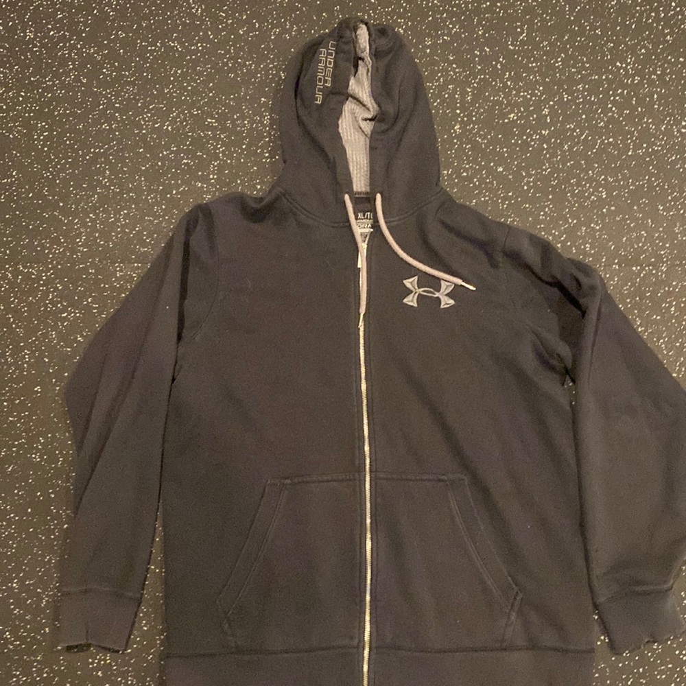 Men’s XL Under Armour Embroidered Logo Heavyweight Cotton Black Zip Up Hoodie